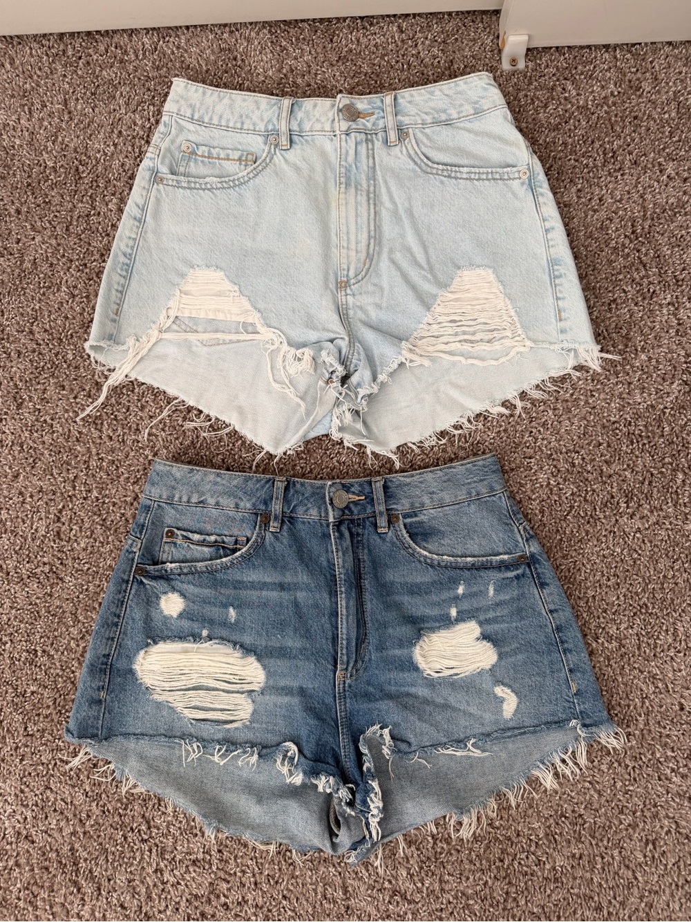 Garage Light Blue & Dark Blue Distressed High-Rise Jean Shorts